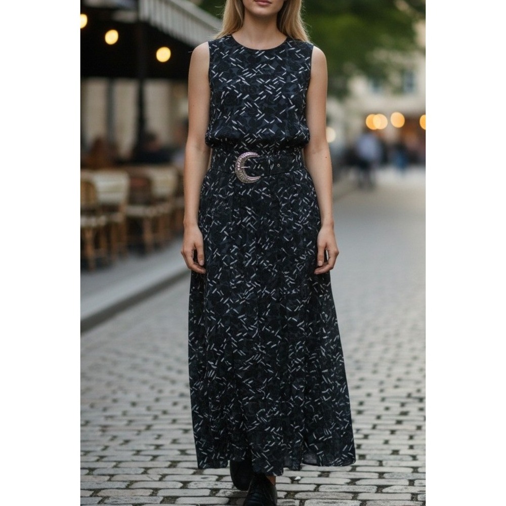 Jamie Brooke Vintage Womens Green Floral Maxi Dress Western Belted Size M‎